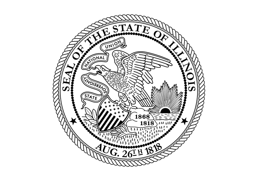 Illinois State Seal in black and white